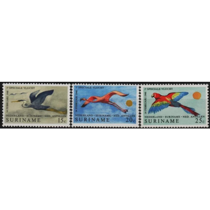 

Perangko Filateli A4-120 suriname MNH 3v 14.02.1971 birds - The 25th Anniversary of netherlands