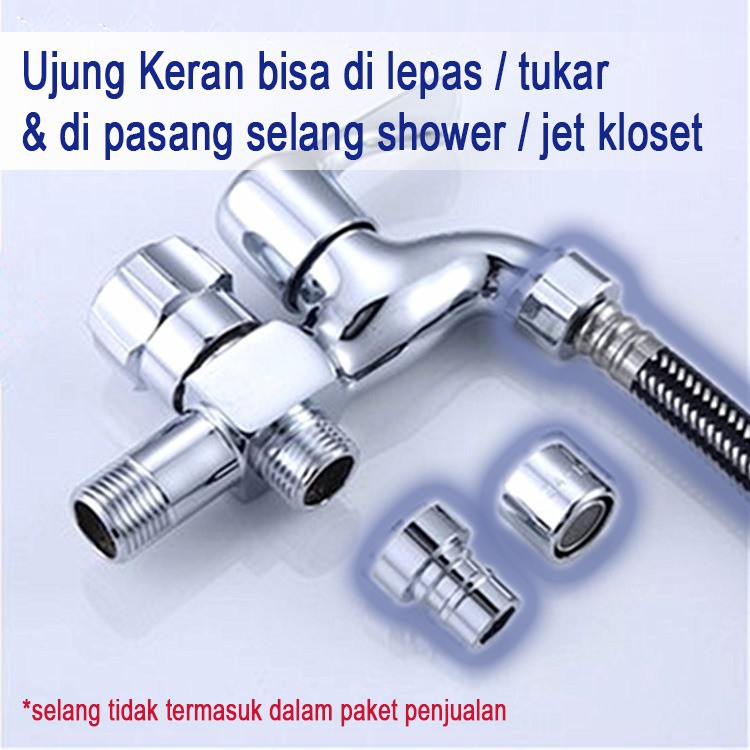 Keran Air Kran Air Mesin Cuci Wastafel Panjang Stainless Steel Tembok 2 Cabang Rumah Dapur Kunci