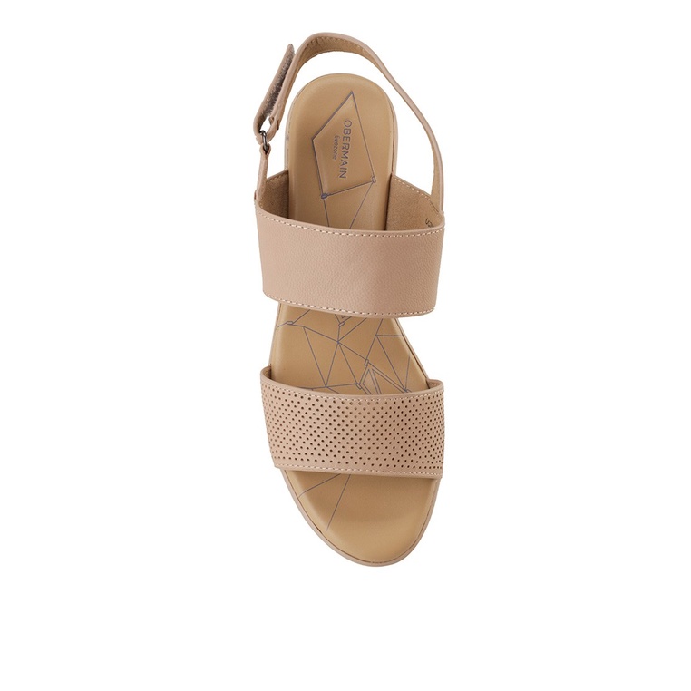 SANDAL WEDGES KULIT OBERMAIN WANITA ORIGINAL SLINGBACK ASLI BEIGE OW34