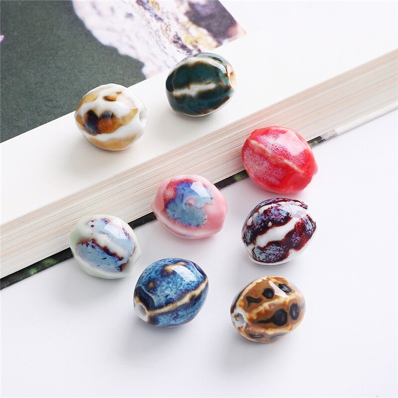 5Pcs 16X14 Mm Biji Melon Berbentuk Bunga Glasir Keramik Porselen Manik-manik untuk Membuat Perhiasan Aksesoris DIY Gelang Kalung Anting-Anting