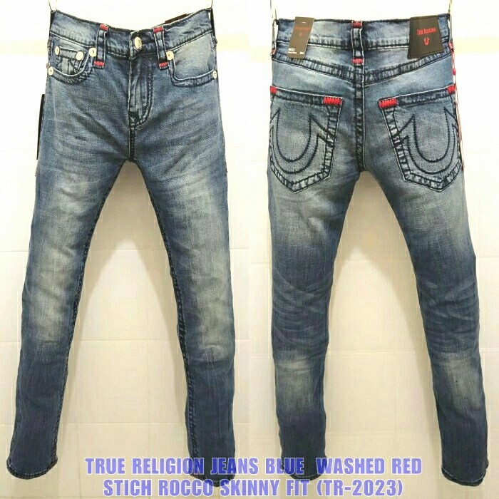 {vtubestore} Celana Panjang pria TRUE RELIGION light blue red rocco jeans import Murah