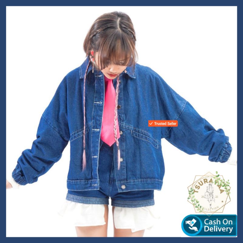 Jaket Jeans Denim Wanita Oversized Korean Style Size Up to XXL