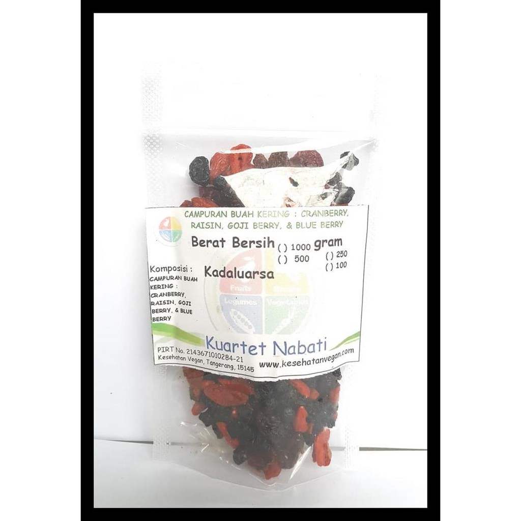 

Campuran Buah Kering Cranberry, Raisin, Goji Berry, & Blue Berry 100 G Termurah
