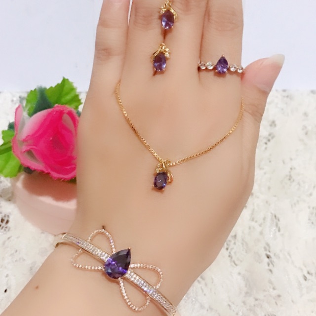 set giok permata giok ungu gelang lapis emas 8
