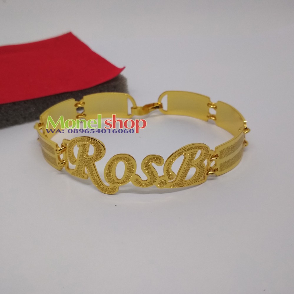 GELANG PLAT UKIR NAMA - GRAFIR PASIR - STAINLESS/ LAPIS EMAS - PERHIASAN NAMA CUSTOM