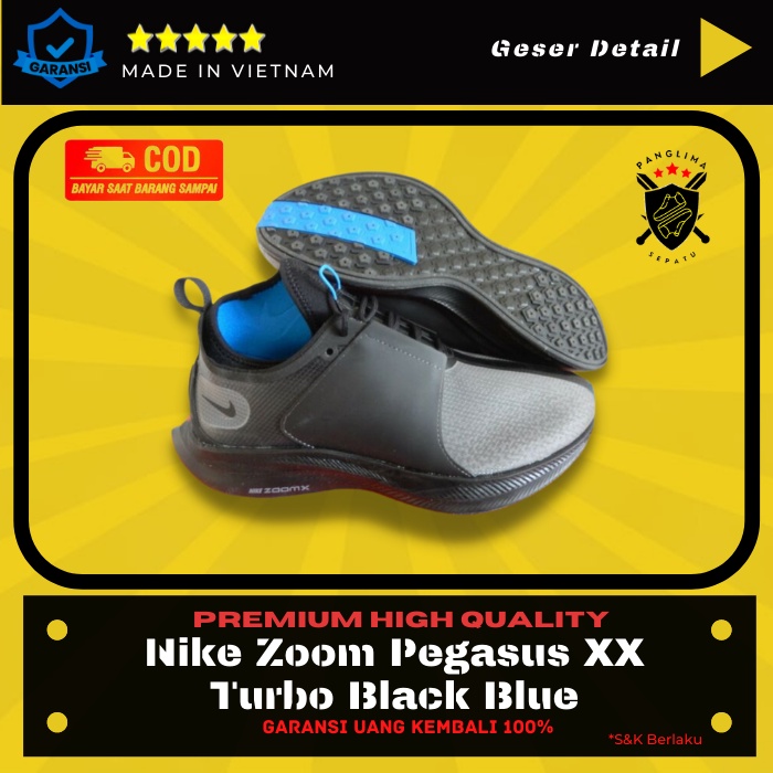 Sepatu Running Nike Zoom Pegasus XX Turbo Black Blue Sneakers Pria Sneaker Olahraga Runing Cowok Imp