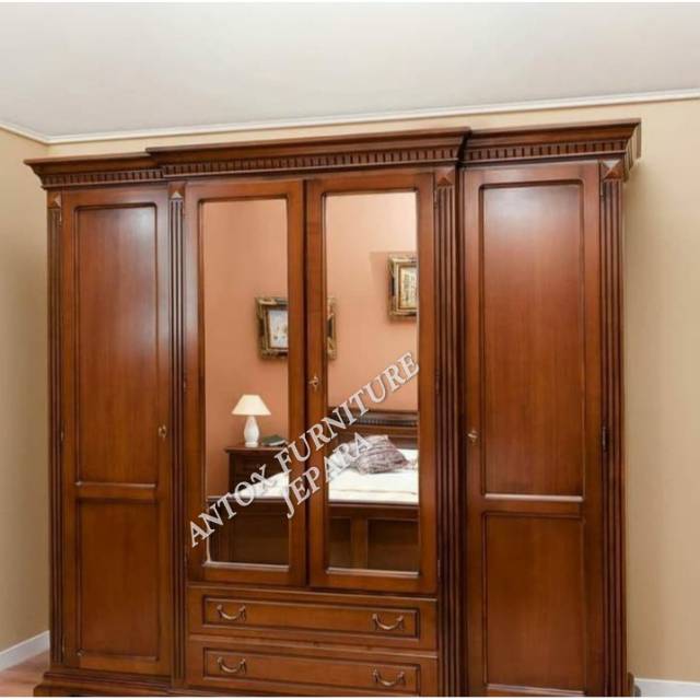 Lemari pakaian kayu jati pintu 4 mebel Jepara