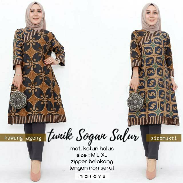 Tunik Sogan Salur Tunik Batik Cantik Modern Atasan Muslim Wanita Seragaman Batik Formal