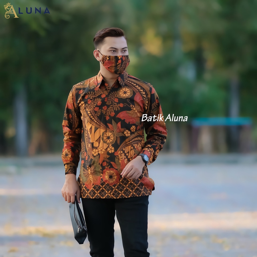 KEMEJA BAJU BATIK ALUNA KATUN JAWA SOLO FURING REGULAR PREMIUM PRIA MODERN LENGAN PANJANG PCW 100