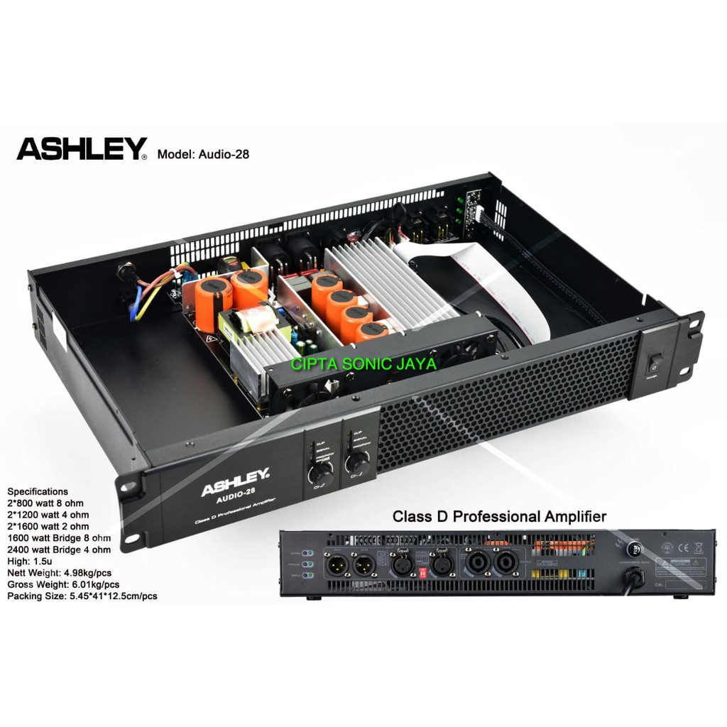 (PETI KAYU) Power amplifier ASHLEY AUDIO-28 AUDIO 28 2 Channel Class D Original audio28