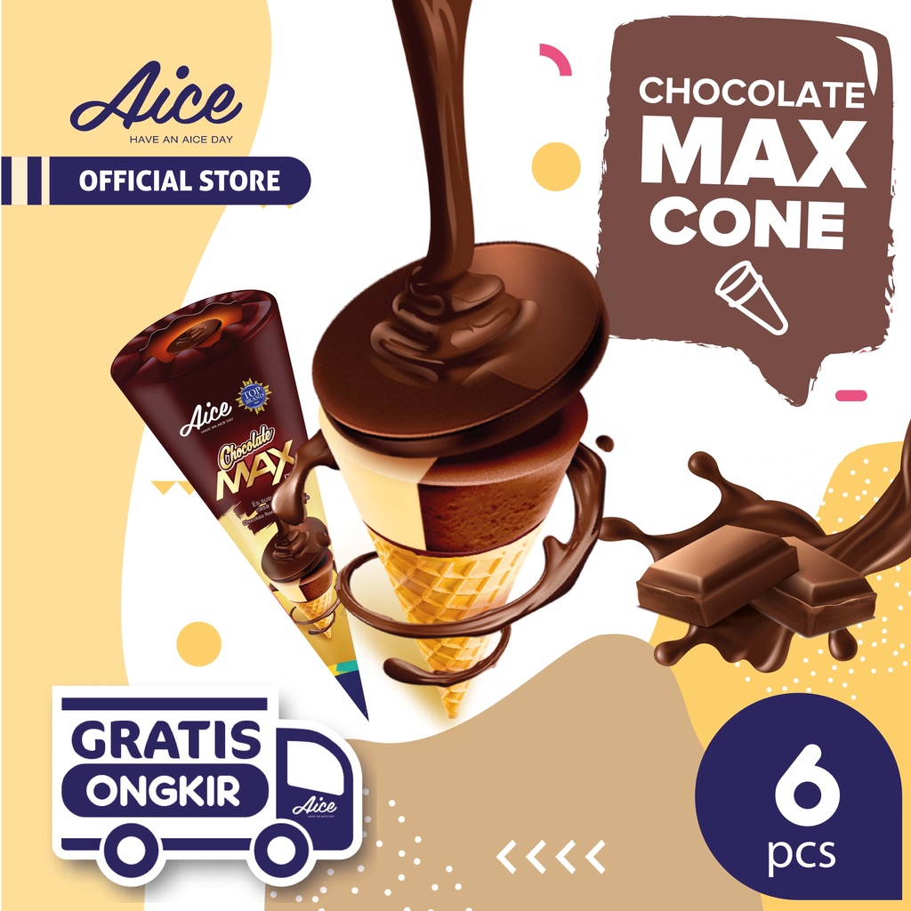 

AICE Ice Cream Chocolate Max Cone isi 6 pcs eskrim