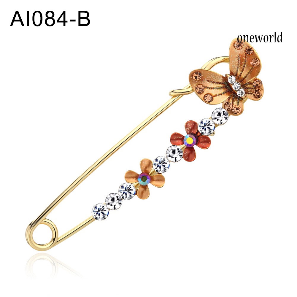 OW@ Women Butterfly Flower Shape Rhinestone Shawl Lapel Drop Oil Brooch Pin Jewelry