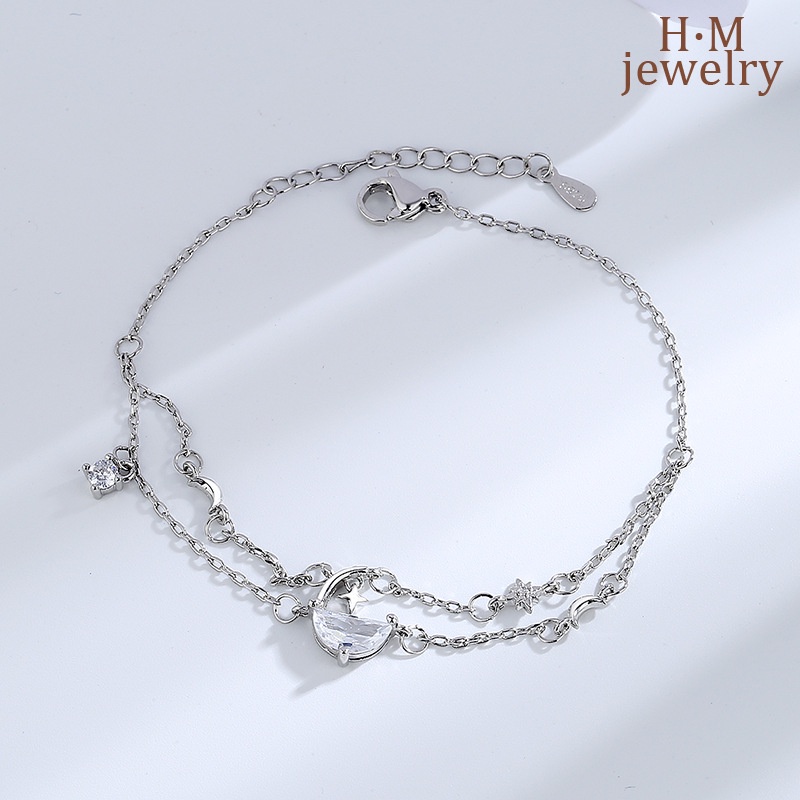 Gelang Tangan Sterling Silver 925 Model Bulan Sabit Untuk Wanita