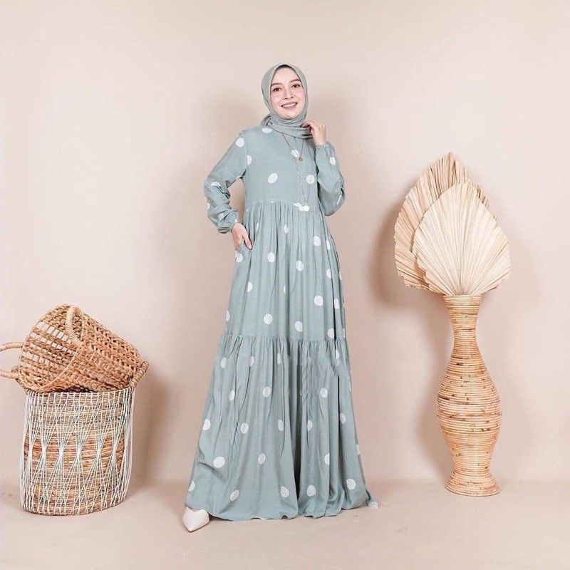 Gamis Polka Rayon Viscose Dress Busui