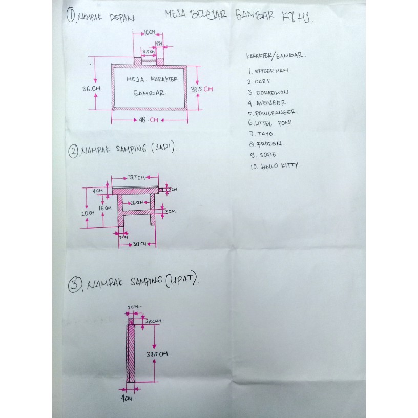 Meja Belajar Lipat Whiteboard