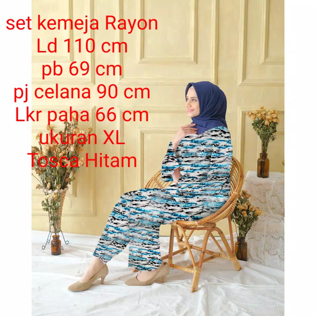 Set Stelan Kemeja Pakaian Wanita Dewasa / Casual Motip Tye Dye Lengan Panjang/ ukuran XL