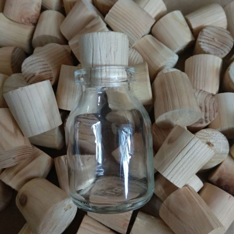 BOTOL KACA TUTUP KAYU 50 ML / BOTOL SOUVENIR