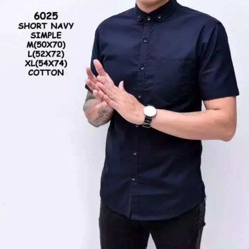 Baju Pria Lengan Pendek Hem Polos Katun Oxford