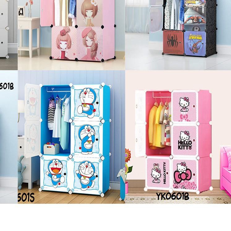 ➵ [   ] Lemari pakaian portable karakter 6 pintu motif anak lucu bestseller ➺