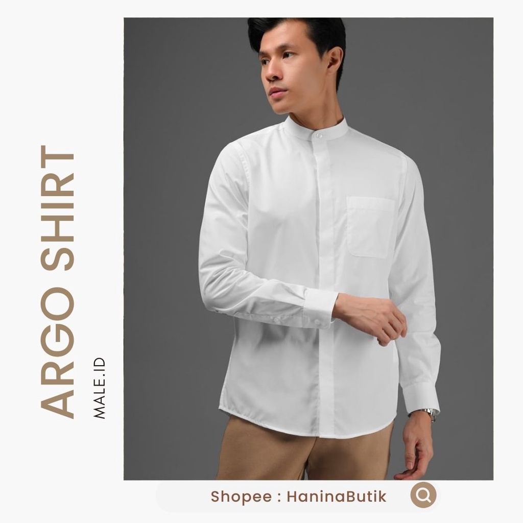 (𝗦𝗜𝗔𝗣 𝗞𝗜𝗥𝗜𝗠) ARGO CONCEALED PLACKET LONG SLEEVE WHITE SIZE XXL by MALE.ID | KEMEJA PUTIH PRIA