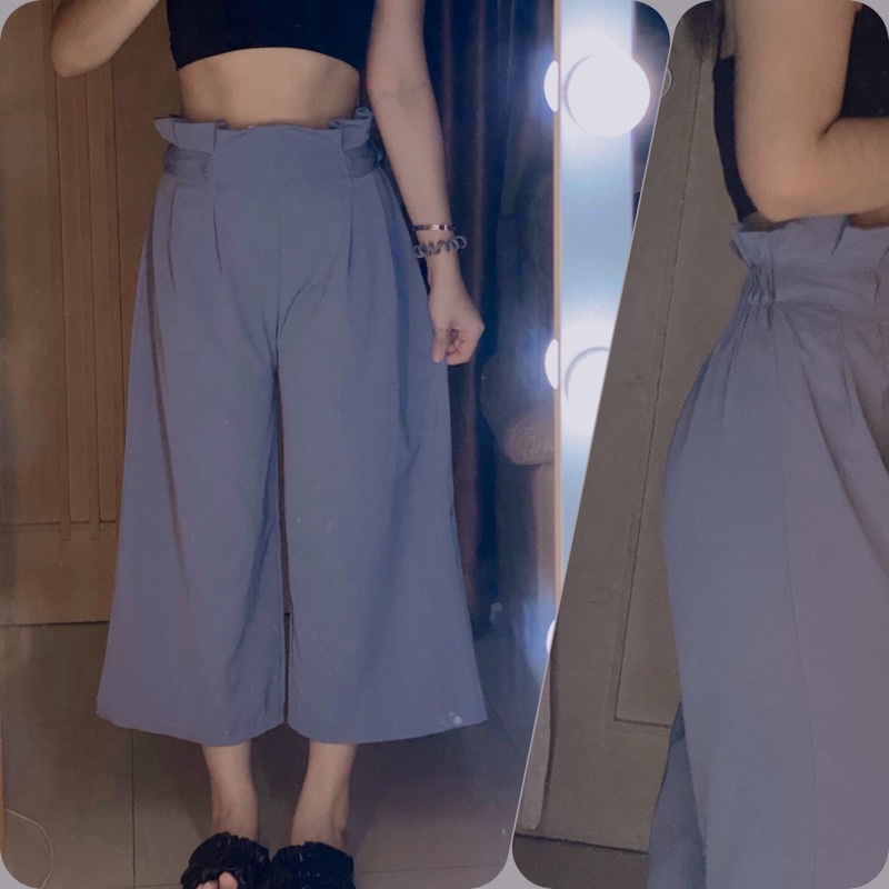 pastel blue midi cullote - celana kulot 7/8 biru