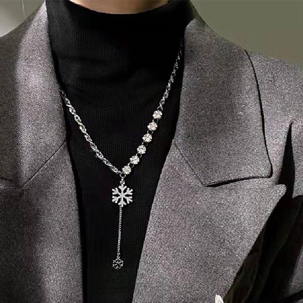 NEEDWAY Snowflake Kalung Geometris Sederhana Panjang Sweater Rantai Rumbai Berlian Imitasi Gadis Wanita Sweater Chain