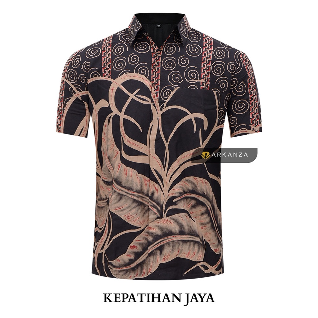 BATIK ARKANZA KEPATIHAN JAYA Motif Hem Atasan Kemeja Baju Batik Pria Cowok Laki Laki Slimfit Full Lapis Furing Lengan Panjang Lengan Pendek Original Asli