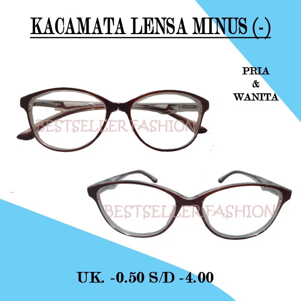 Kacamata MINUS Frame Cat Eye -0.50 s/d -4.00 Kacamata Rabun Jauh Kacamata lensa minus Frame Coklat Transparan NO CASE