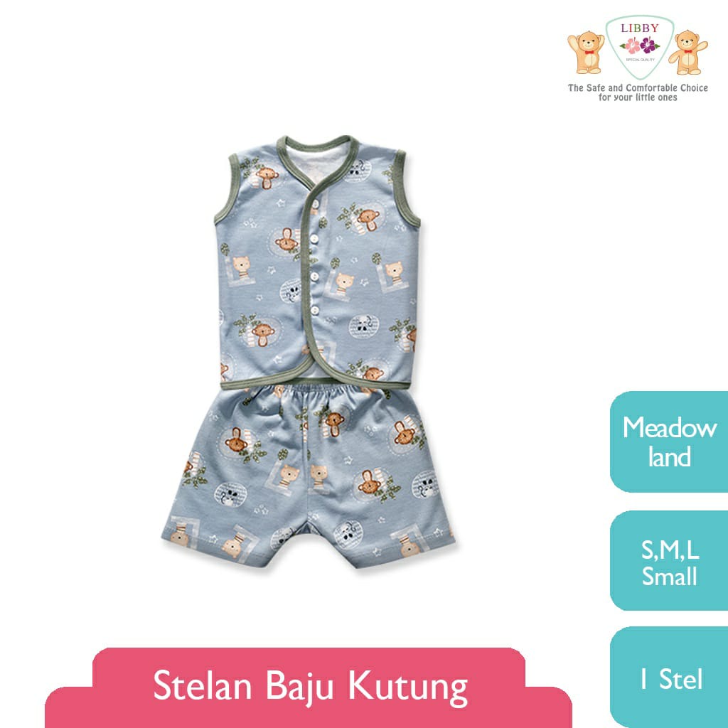 Libby Stelan Kutung &amp; Celana Pendek Kancing Depan Meadow Land Series (Satu Set Isi 3pcs)