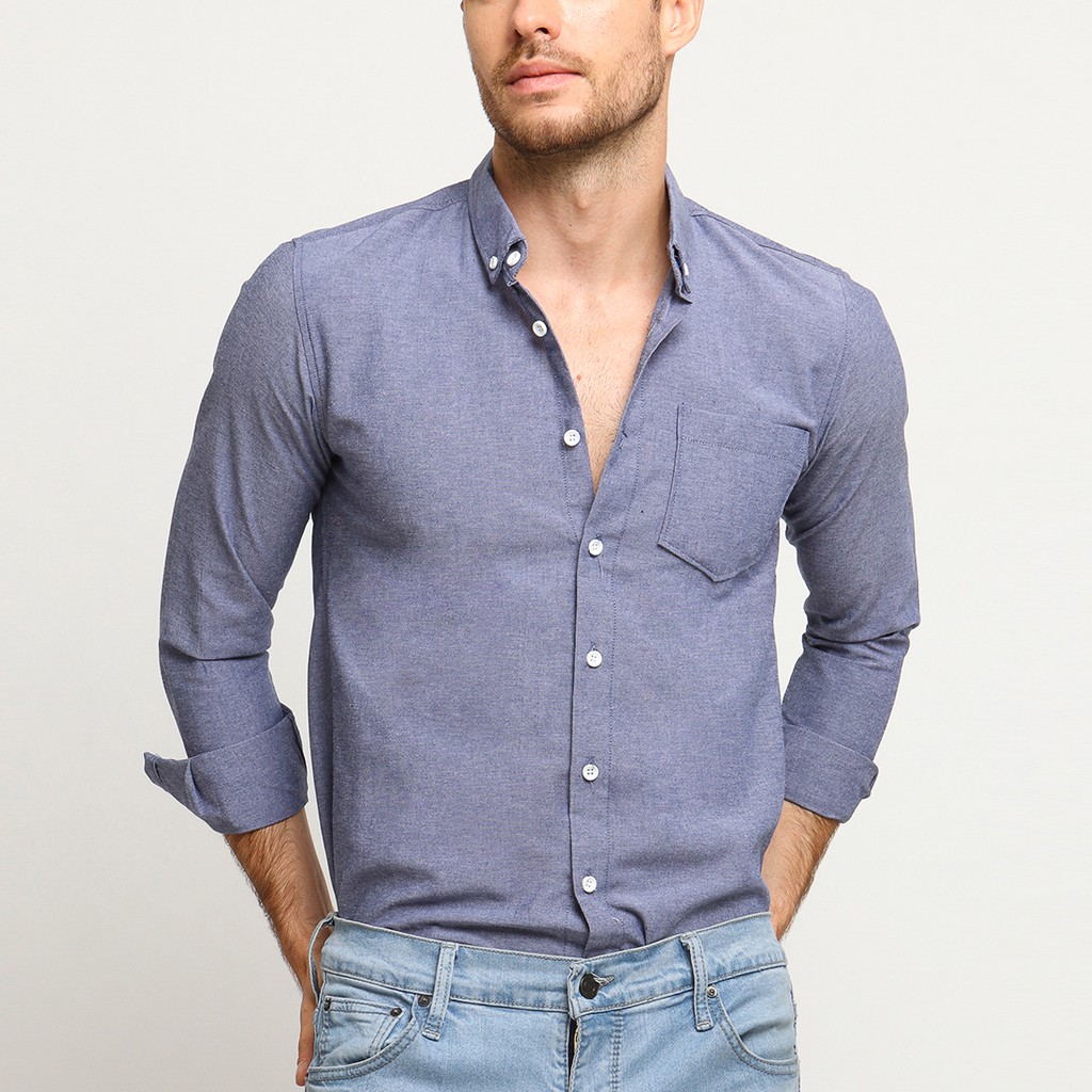 

VENGOZ Kemeja Oxford Pria Slim Fit - Blue