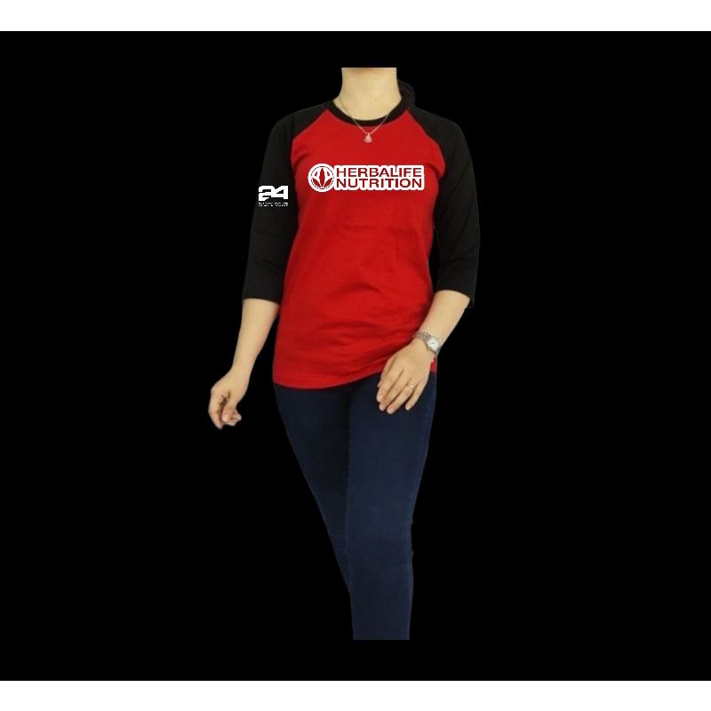 Kaos Baju Raglan Herbalife Wanita Pria Lengan 3/4