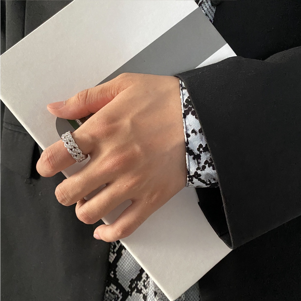 Cincin Berlian Emas Putih Fashion Pria dan Wanita Cincin Pertunangan Rantai Kuba