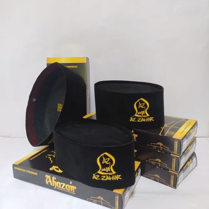 ( bisa cod ) peci hitam az zahir / peci az zahir / songkok hitam logo az zahir tinggi 9cm non AC