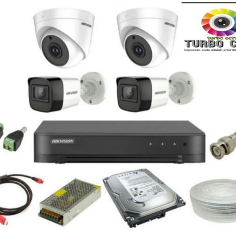 PAKET CCTV 4 CAMERA Hikvision Full HD 2MP ( lengkap tggl pasang )