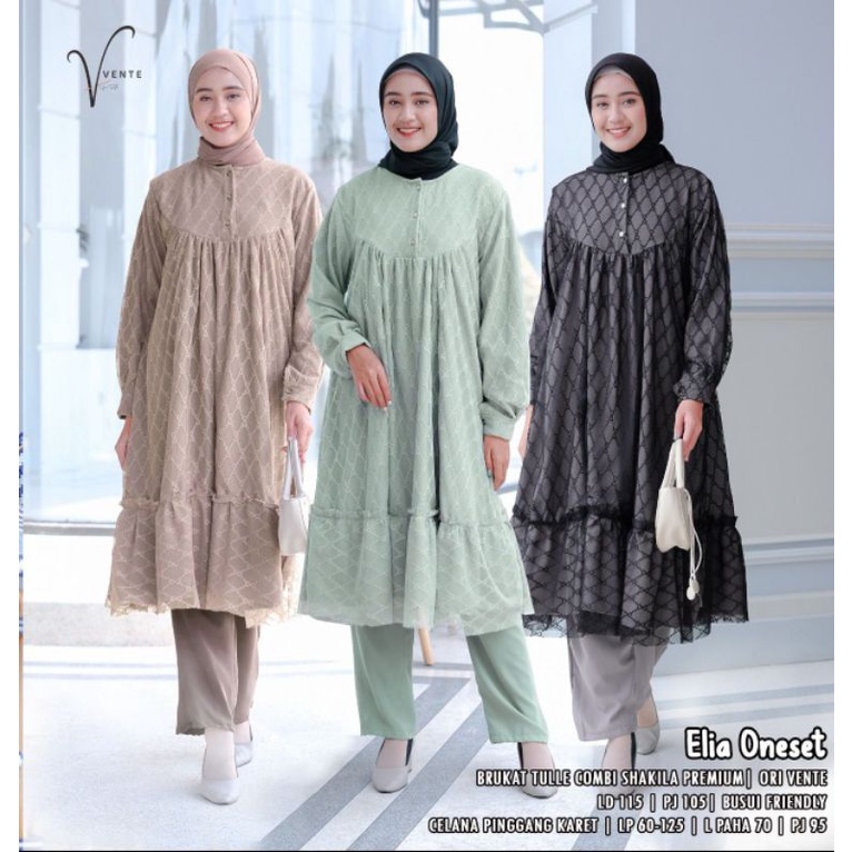 Vente Daily Elia One Set Brukat Tulle Combi Shakila Premium Setelan Long Tunik LD 115  SetCel Jumbo 