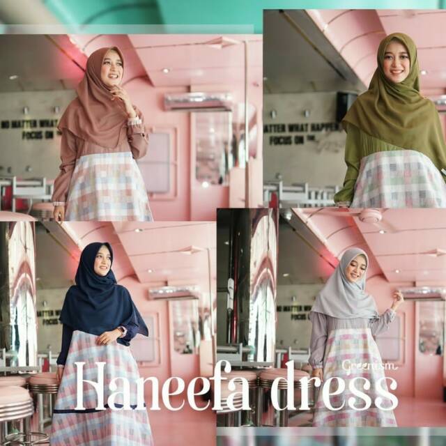 Haneefa dress by Greenism / Dress casual motif kotak garis