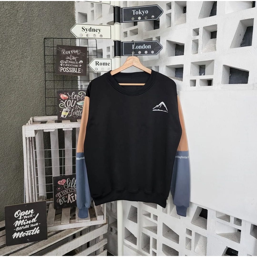 SWEATER OVERSIZE - MOUNTAIN SWEATER STREET OBLONG CREWNECK BAHAN FLEECE