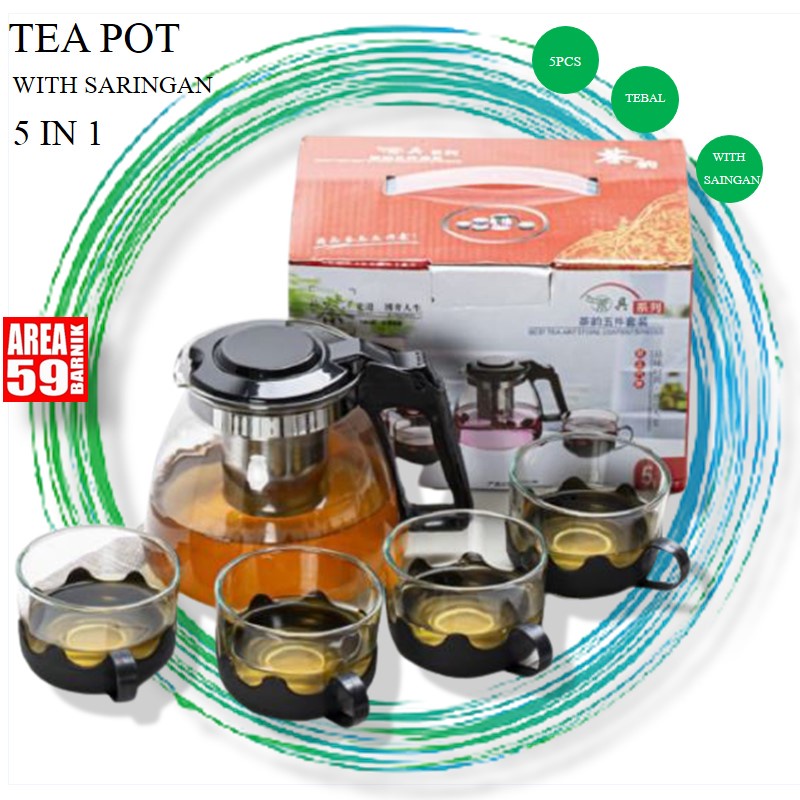 TEAPOT TEH PENYARING 5 IN 1 / TEAPOT GELAS KACA