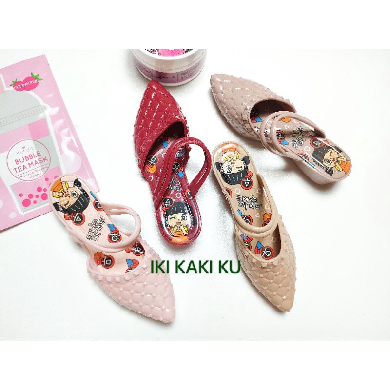 SANDAL WEDGES ANAK PEREMPUAN IMPORT SQUID GAME BAHAN JELLY KARET BALANCE 629-81