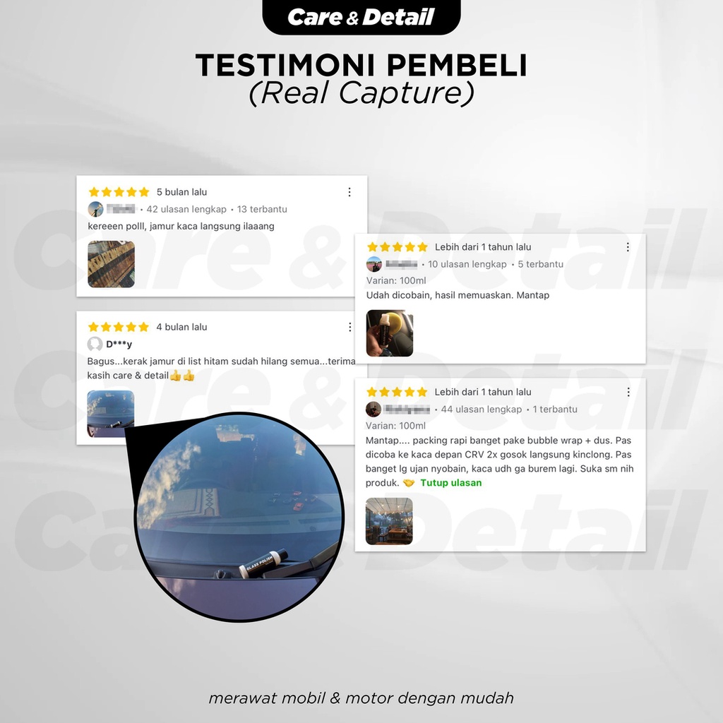 GLASS POLISH by Care &amp; Detail | Obat Pembersih Jamur Kaca Bisa Kaca Mobil Eropa Jepang China Korea