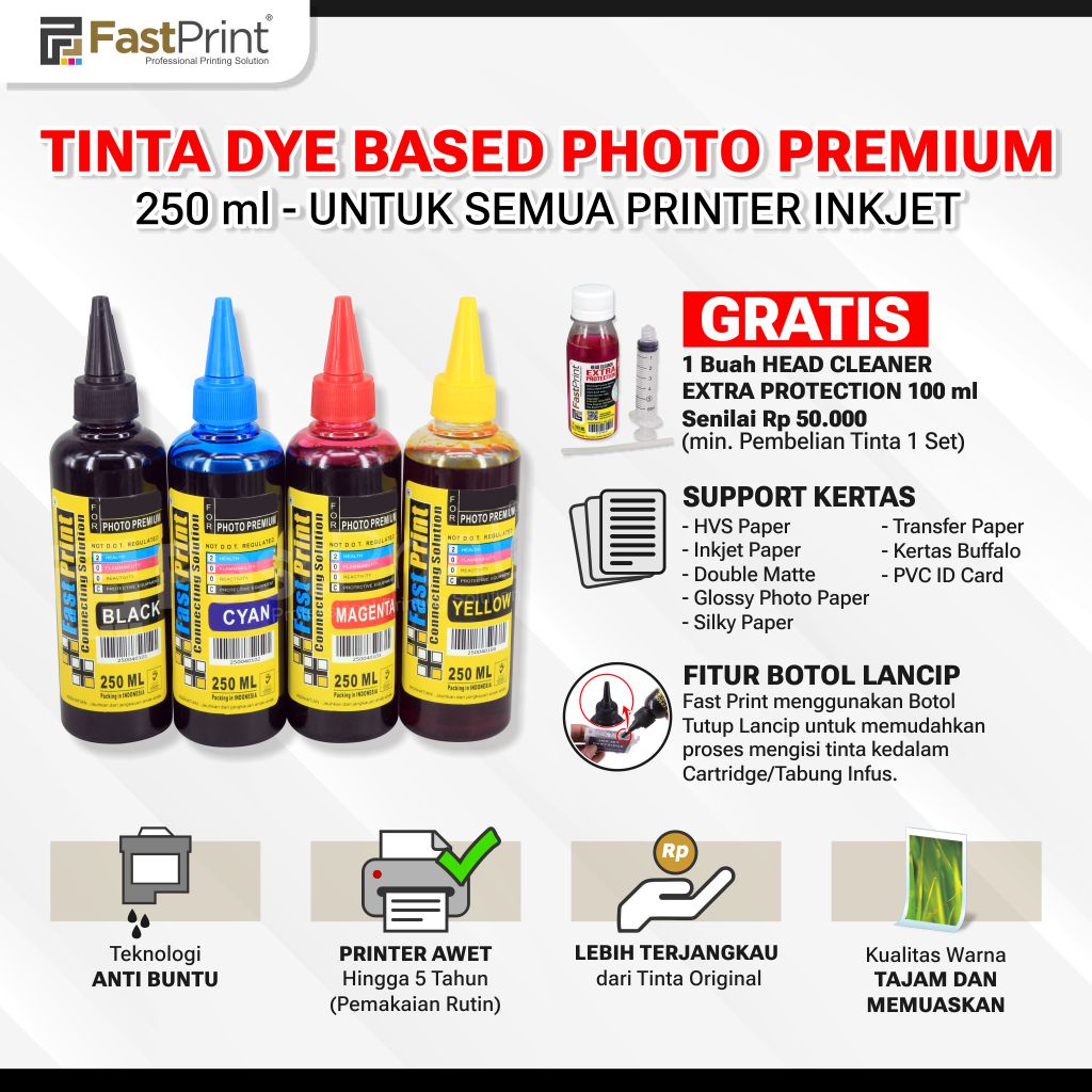 Tinta Dye Based Photo Premium 1 Set 4 Warna 250 ML