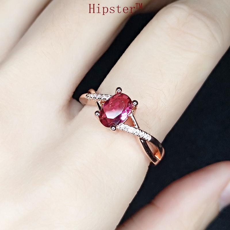 Hot Sale Light Luxury Temperament Elegant Rose Gold Inlaid Ruby Ring