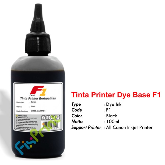 Tinta Refill Dye Base F1 Black 100ml Printer Canon