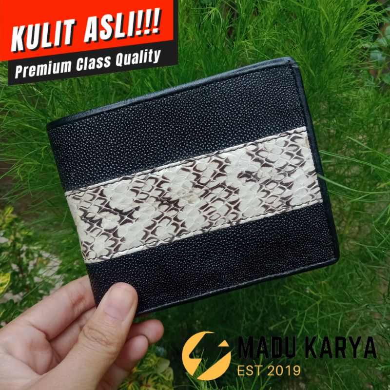 Dompet lipat pria kulit ikan pari dan kulit ular asli 100% kulit asli paduan pari dan ular kombinasi