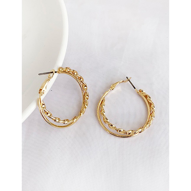 LRC Anting Tusuk Fashion Alloy Twist Double Circle Earrings D84444