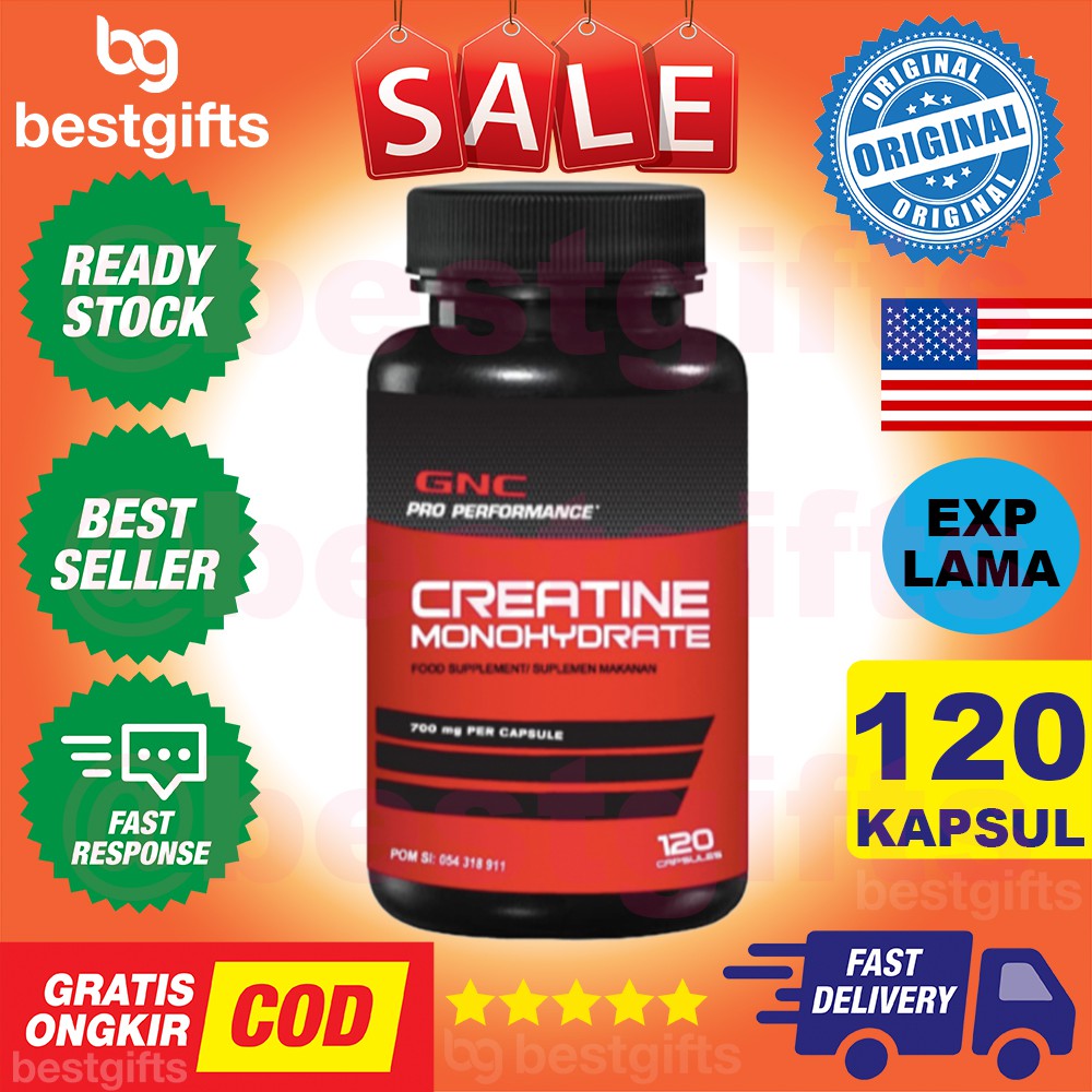 GNC CREATINE MONOHYDRATE KREATIN TAMBAH ENERGI PEMBENTUKAN MASSA OTOT DAYA INGAT FOKUS 120 KAPSUL