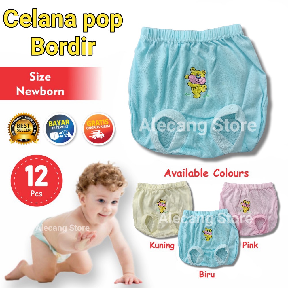 12 PCS Celana Pop Bayi Bordir Berkualitas (GROSIR CELANA POP BAYI 12 PCS)