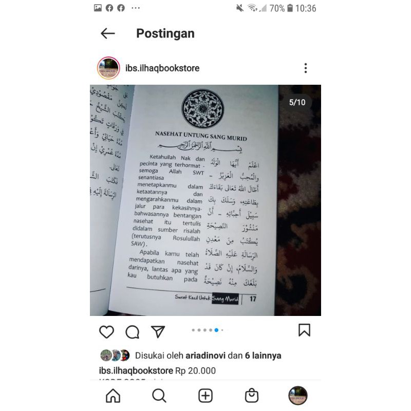 Terjemah kitab Ayuhal walad surat kecil untuk sang murid