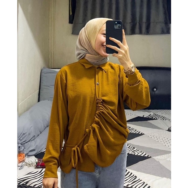 Anola Blouse Crinkle Serut Atasan Wanita Lengan Panjang