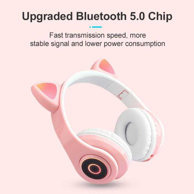 Headset Bluetooth Headphone Telinga Kucing Cute Cat Ear Handset Game Musik Hendset Gaming Blutooth